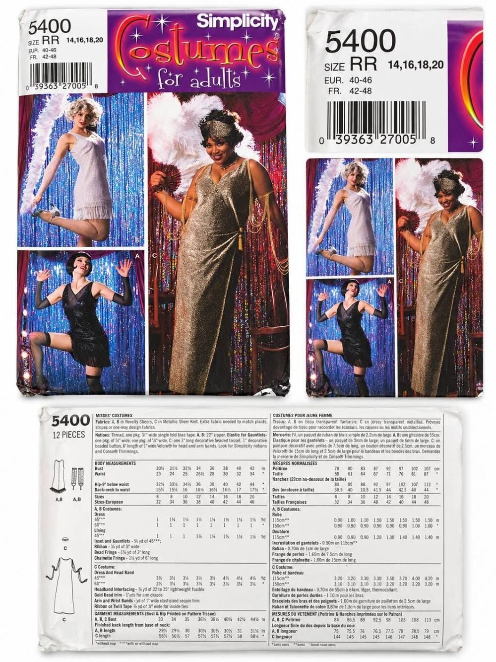 Simplicity 5400 Size 14-20 Flapper Costume Sewing Pattern